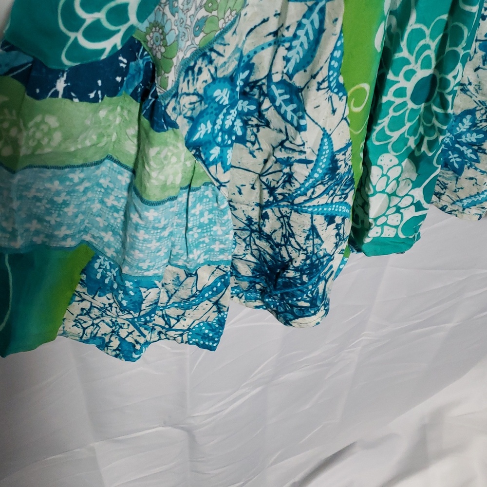 Vintage 80's 90's Jams World Teal & Navy Floral Tie-Strap Mini Dress XL - Picture 5 of 13